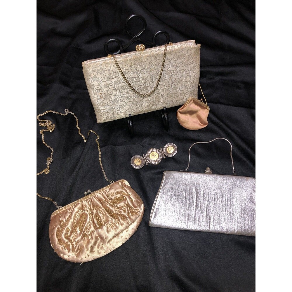 vtg purses Lot Of 3 Gold And Silver Beaded, Tapestry, Metallic - Fair Condition